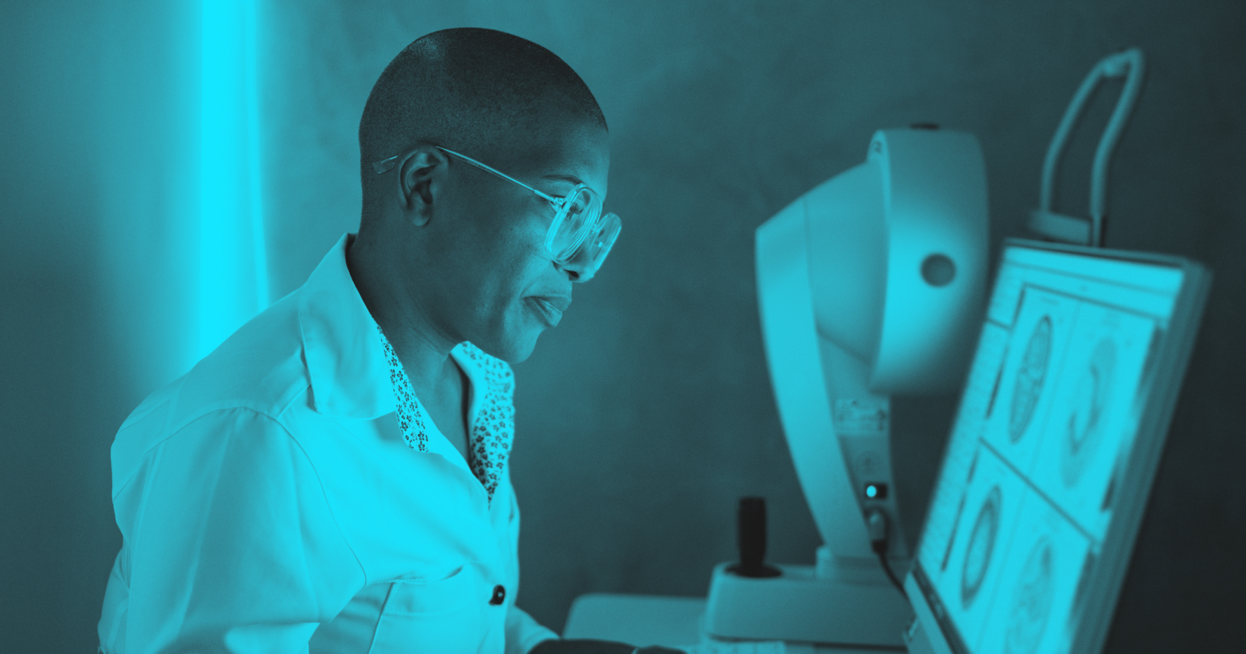 Researcher looking at a screen